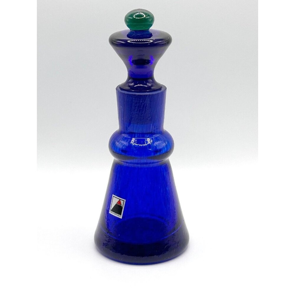 Bohemian Czech Art Deco Glass PERFUME BOTTLE Modernist Modern Art Blue & Green‎